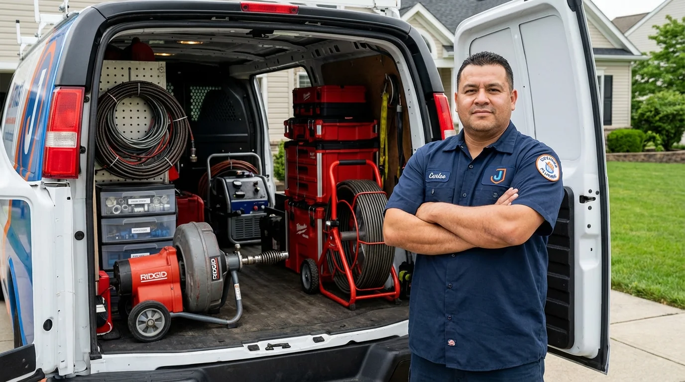 Professional drain cleaning equipment and Johns Plumbing LLC plumber in Pineville