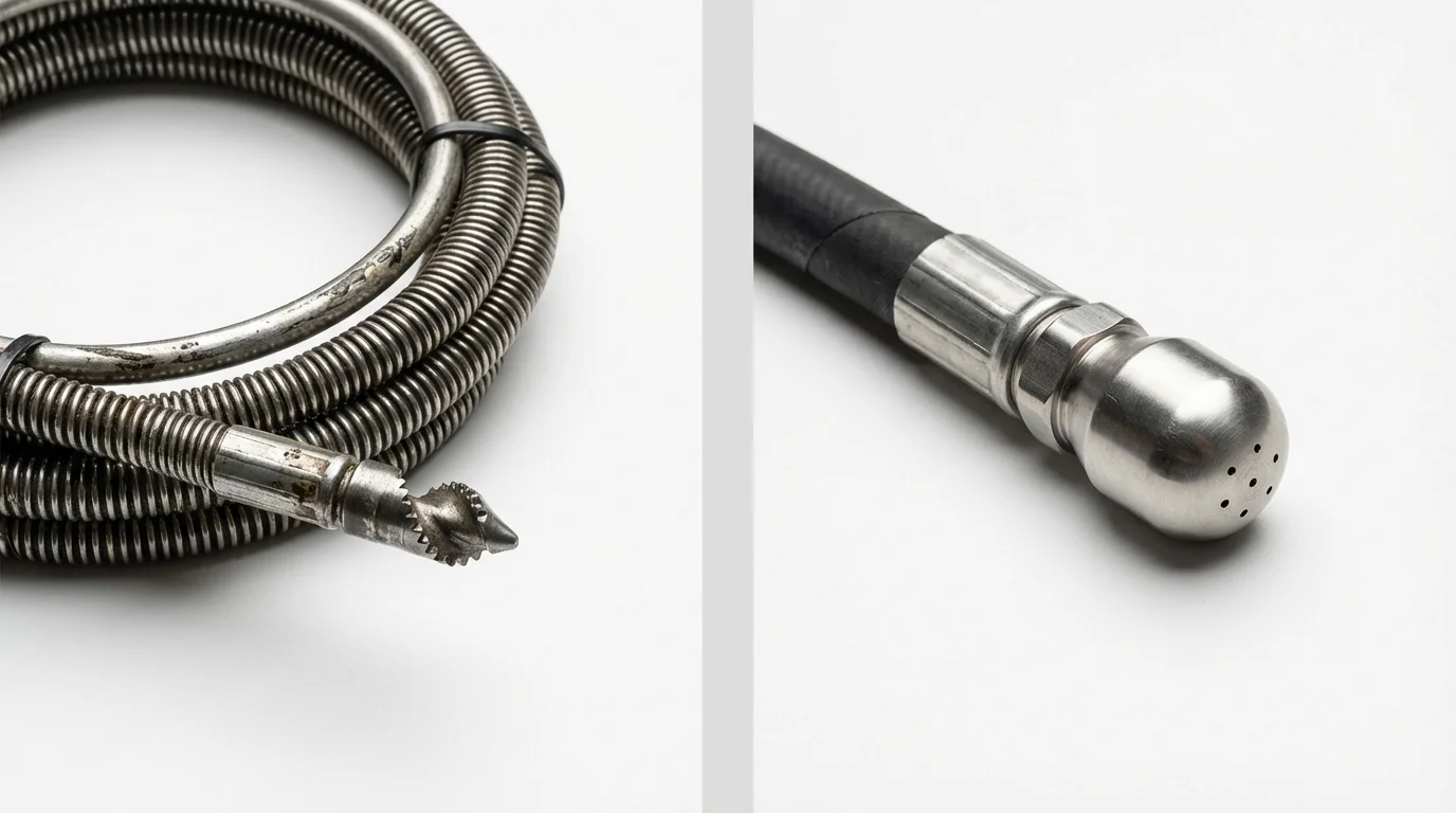Drain snake cable and hydro jetting nozzle used for drain cleaning in Pineville, KY