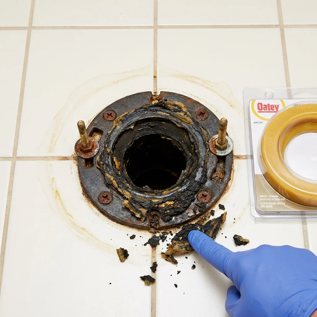 Failed wax ring showing water seepage at the base of a toilet in a Pineville, KY home